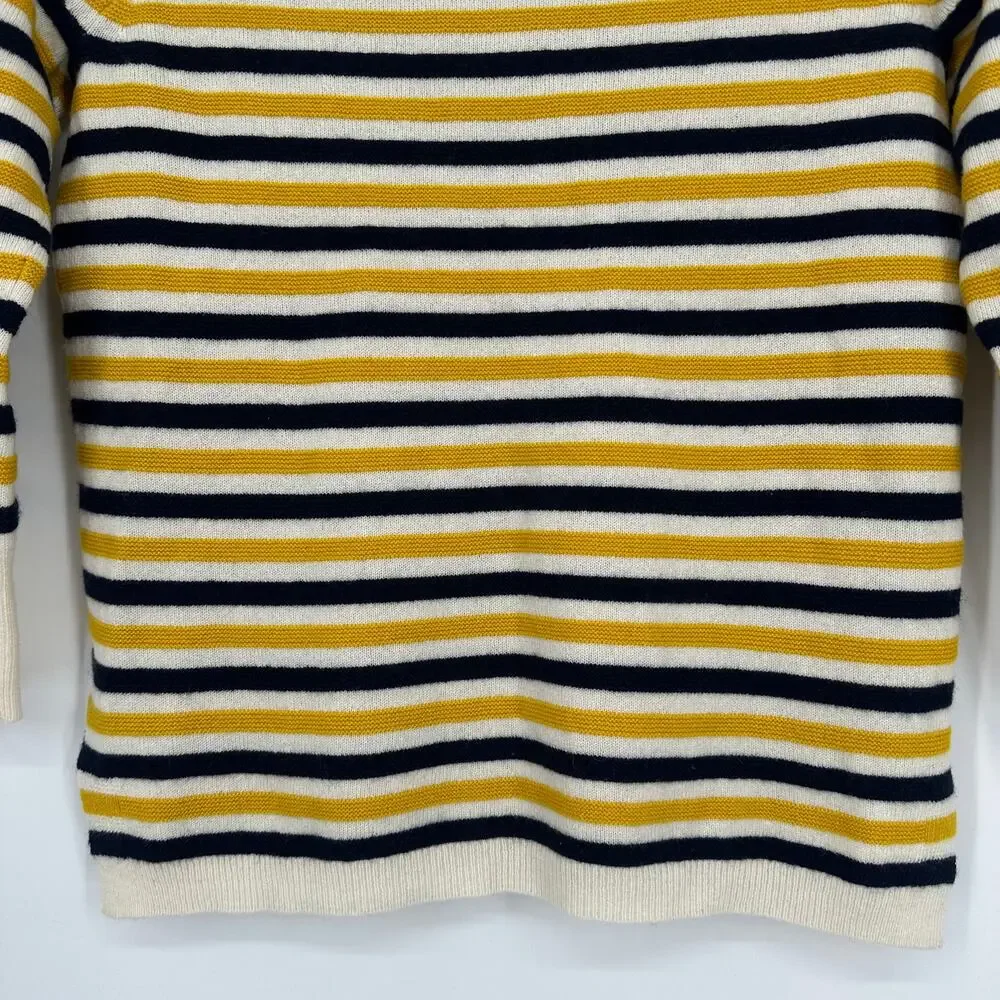 J. Crew 100% Cashmere Everyday Striped Crew Neck Sweater 3/4 Sleeve Preppy
